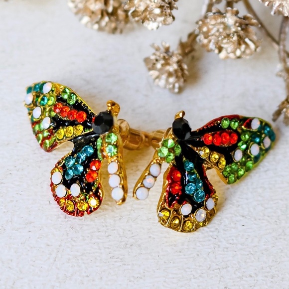 New FP Crystal Butterfly Open Wing Stud Earrings - Picture 3 of 16